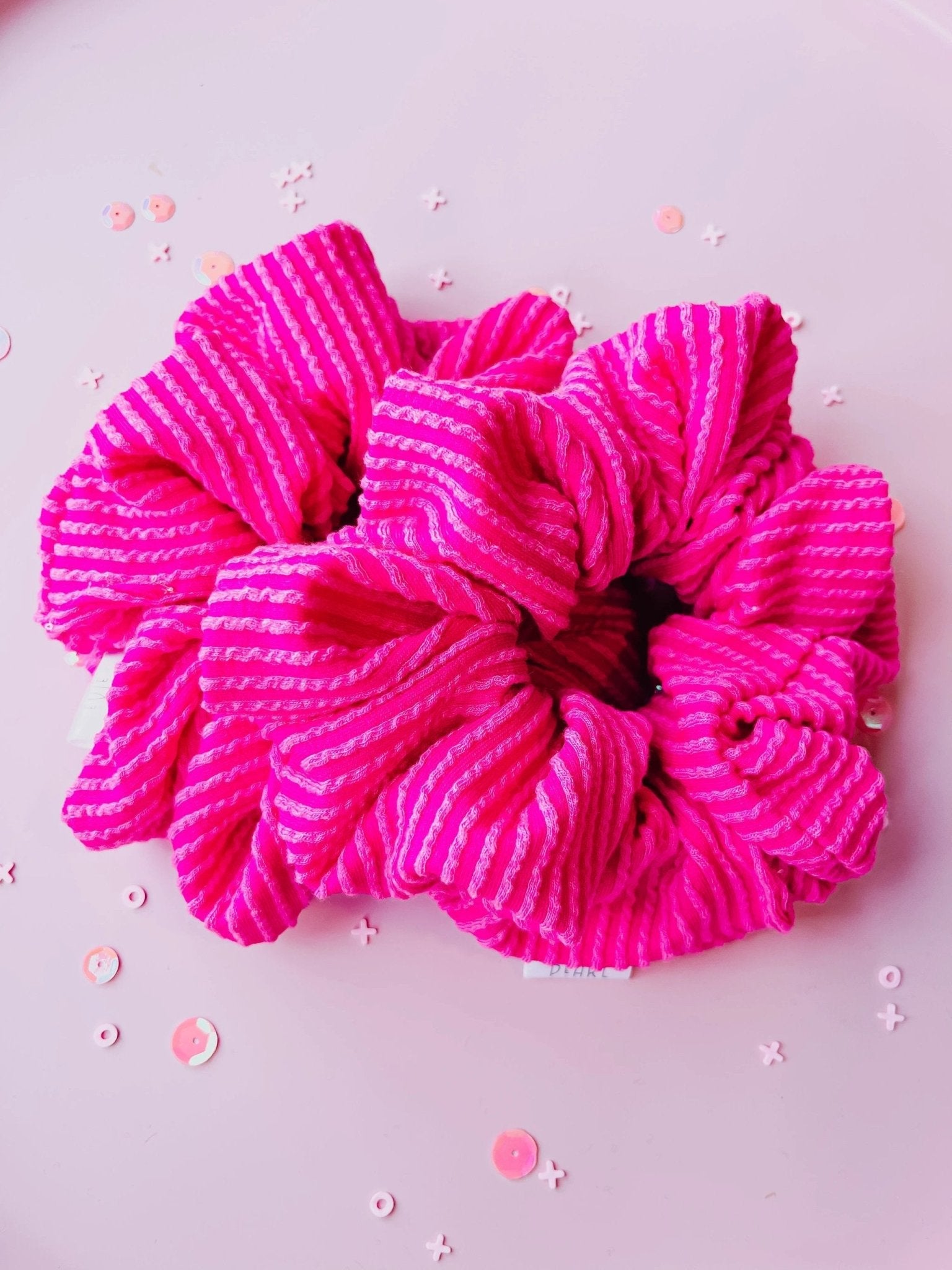 Hot Pink Ribbed Oversized Scrunchie by Evie Pearl Handmade