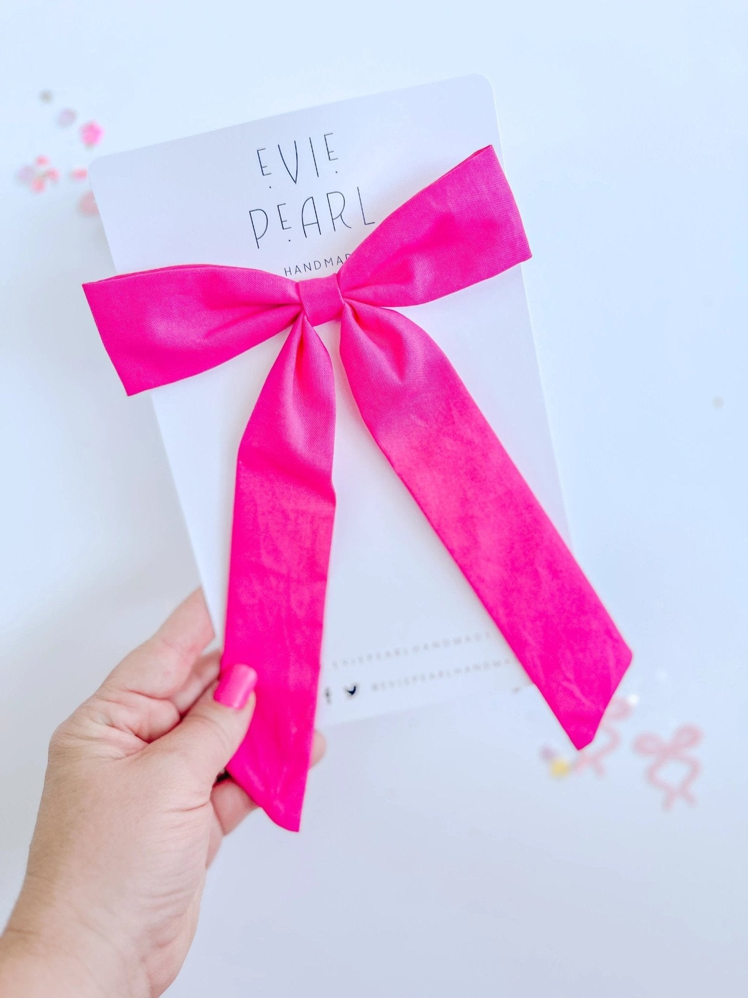 Hot Pink Solid Longtailed Bow by Evie Pearl Handmade