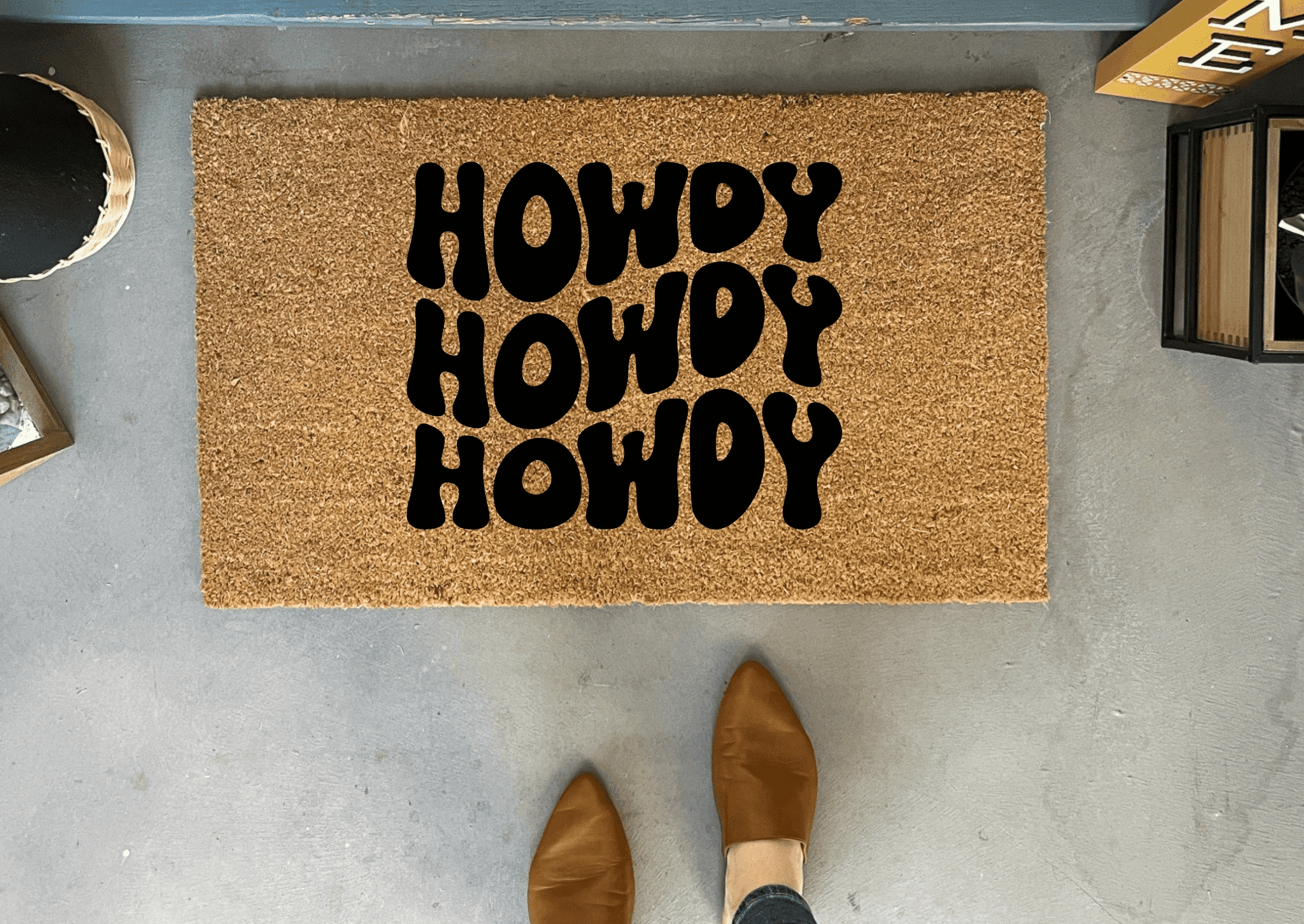 Howdy Retro Style Doormat by Nickel Designs Custom Doormats