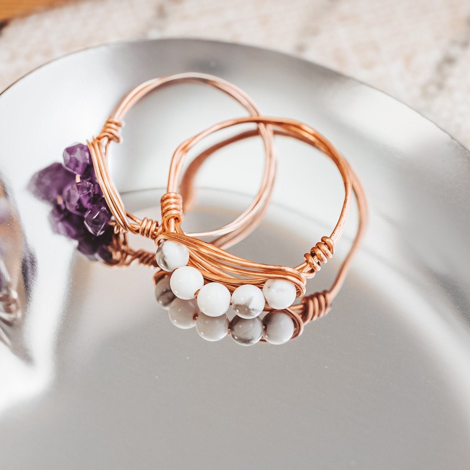 Howlite Wire Wrapped White Crystal Ring Finger Rings La Vie Bien Howlite Wire Wrapped White Crystal Ring