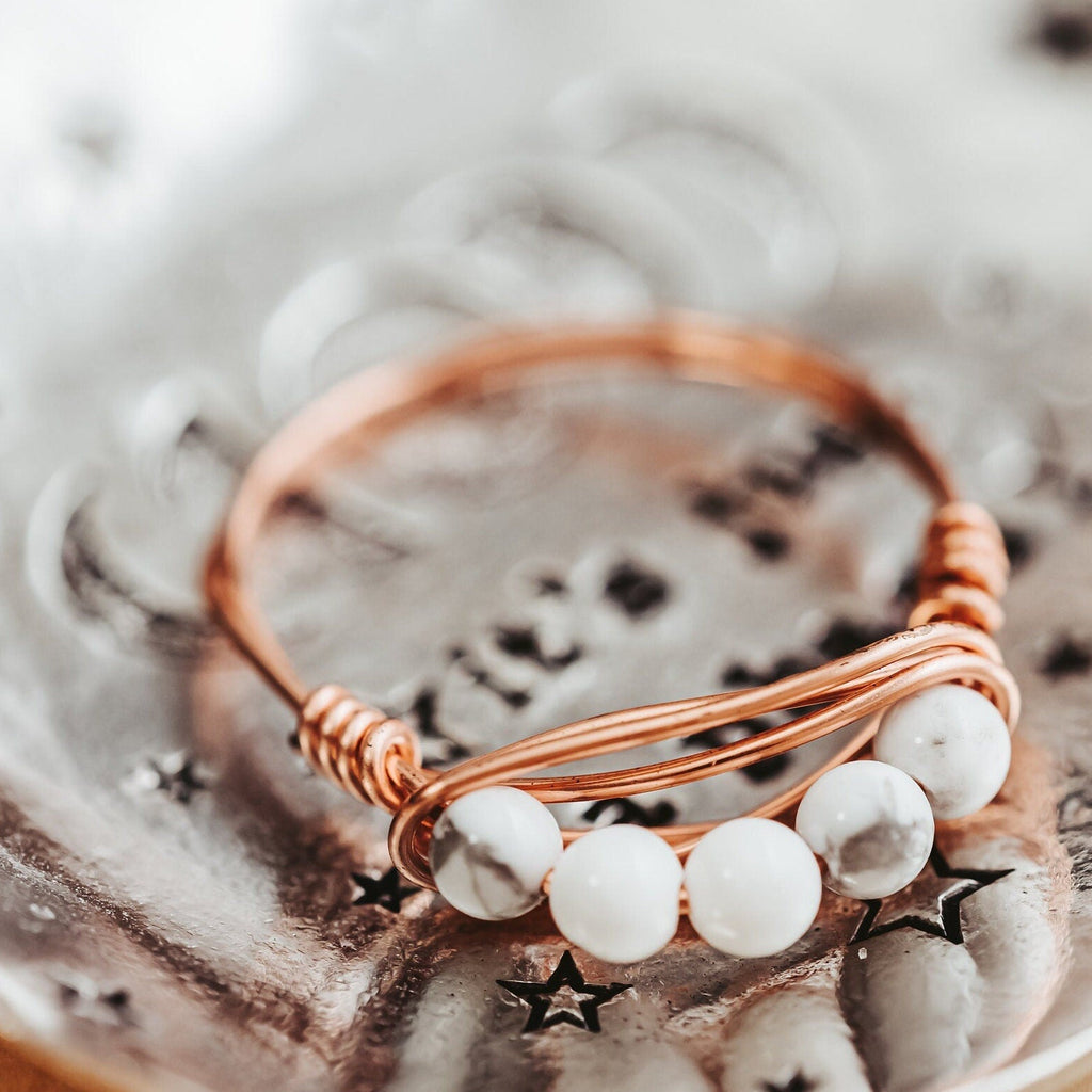 Howlite Wire Wrapped White Crystal Ring Finger Rings La Vie Bien Howlite Wire Wrapped White Crystal Ring