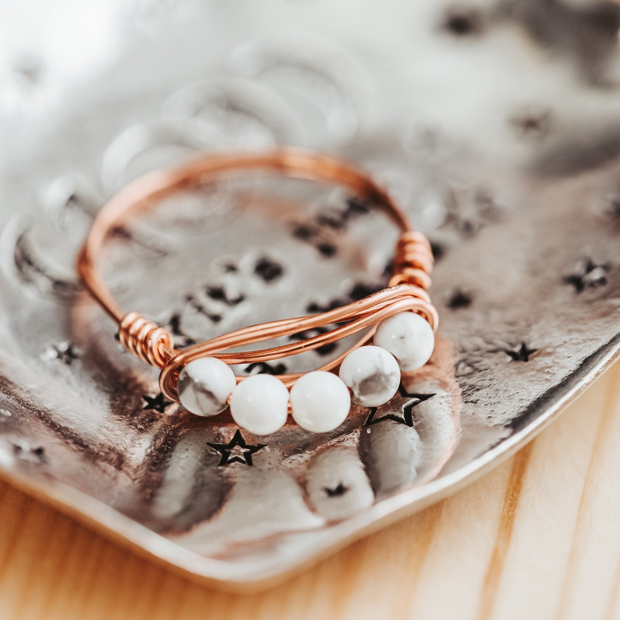 Howlite Wire Wrapped White Crystal Ring Finger Rings La Vie Bien Howlite Wire Wrapped White Crystal Ring