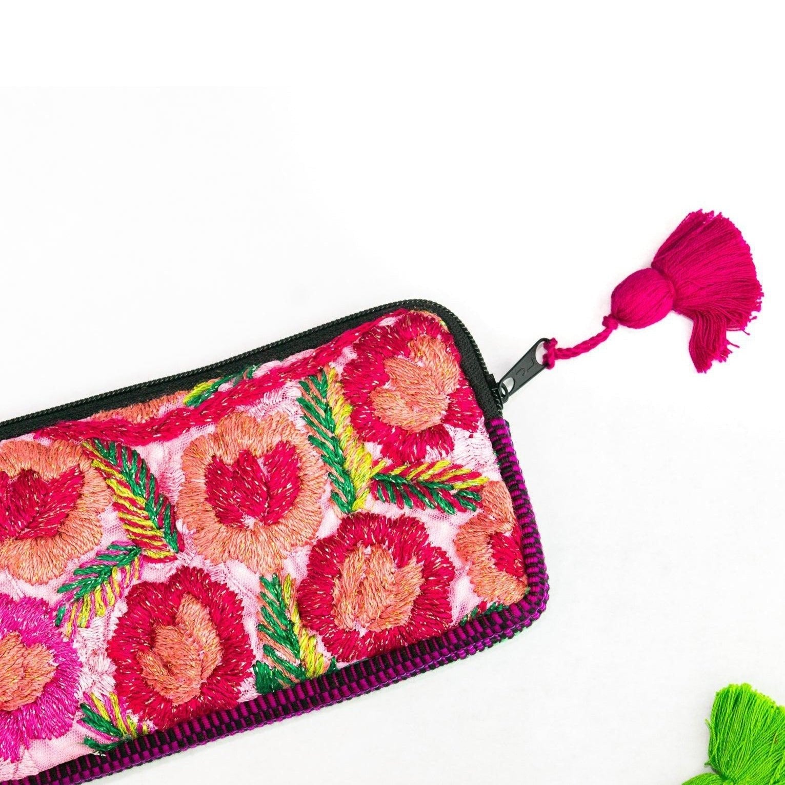 Huipil Embroidered Flower Wallet - Guatemala Bags La Vie Bien Huipil Embroidered Flower Wallet - Guatemala