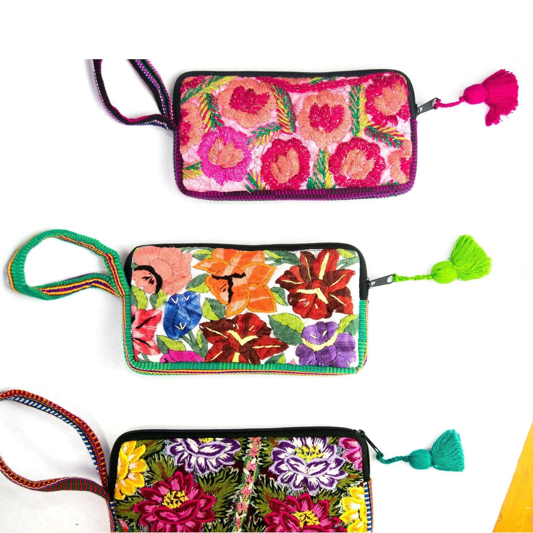 Huipil Embroidered Flower Wallet - Guatemala Bags La Vie Bien Huipil Embroidered Flower Wallet - Guatemala