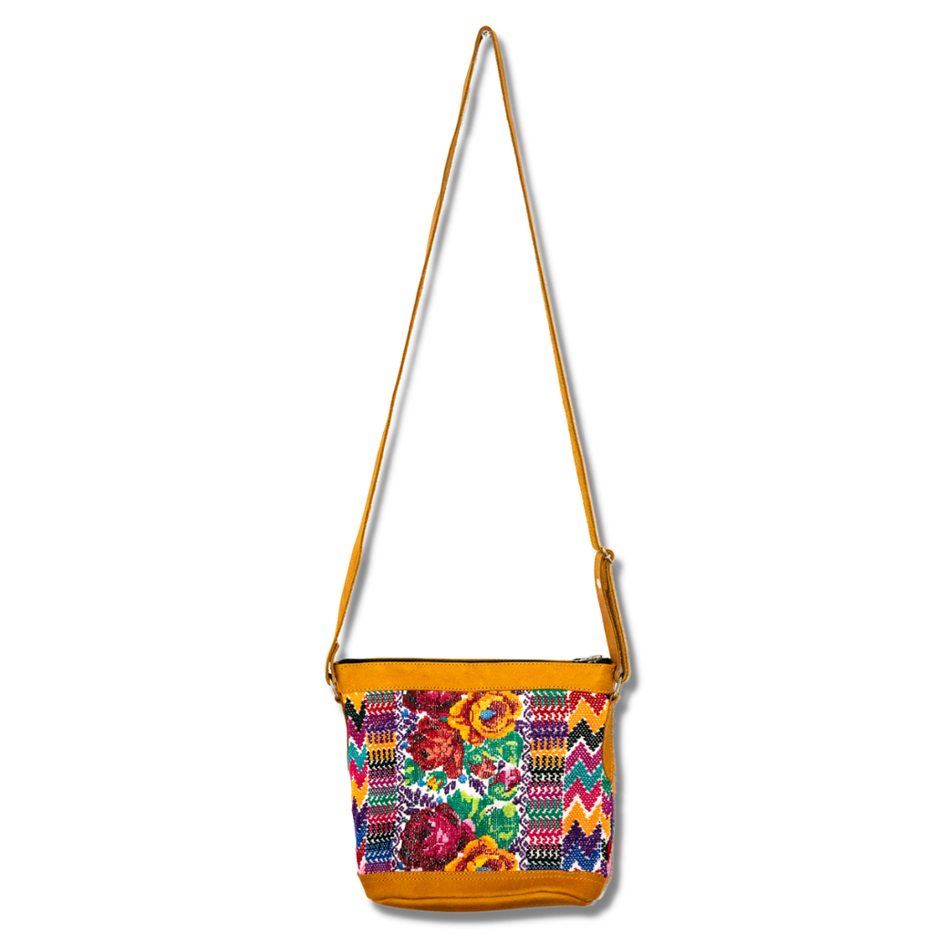 Huipil Upcycled Leather Crossbody Adjustable Strap Bag - Guatemala Bags La Vie Bien Huipil Upcycled Leather Crossbody Adjustable Strap Bag - Guatemala