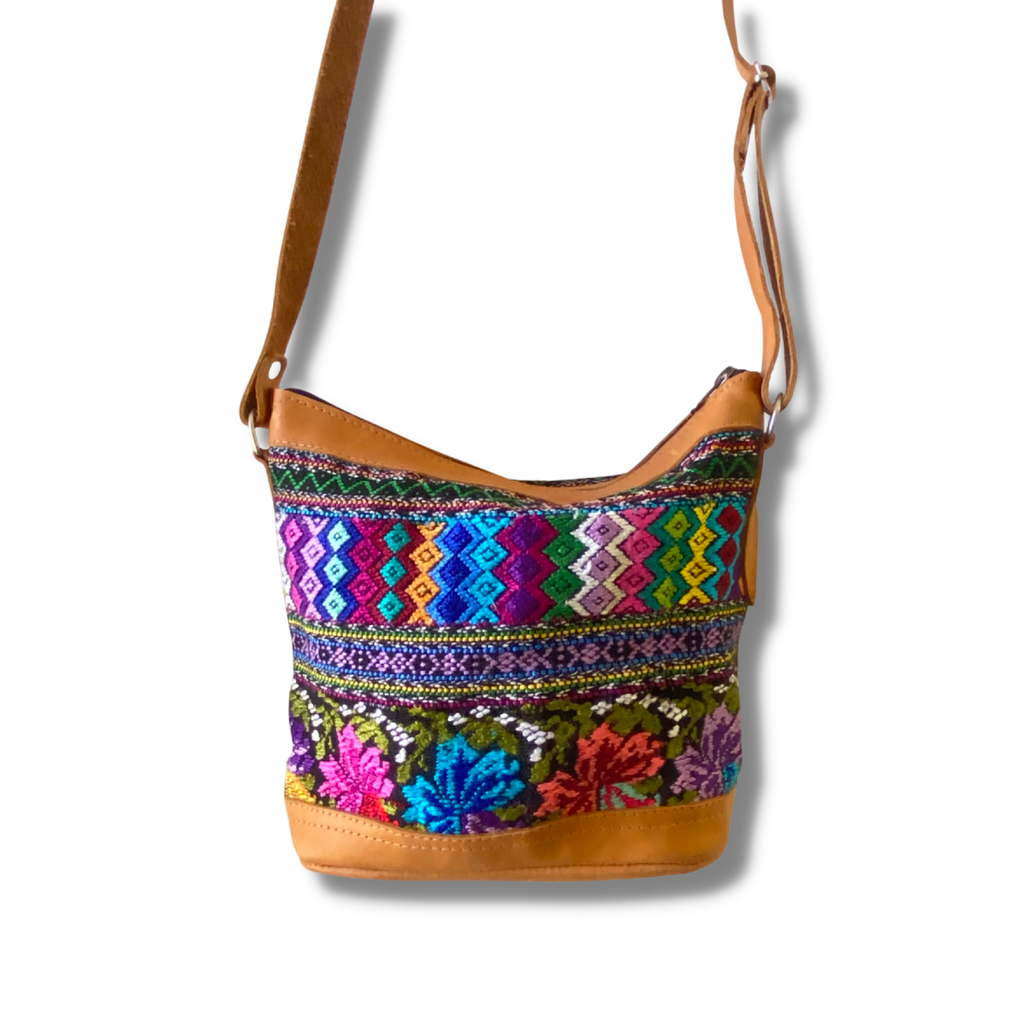 Huipil Upcycled Leather Crossbody Adjustable Strap Bag - Guatemala Bags La Vie Bien Huipil Upcycled Leather Crossbody Adjustable Strap Bag - Guatemala