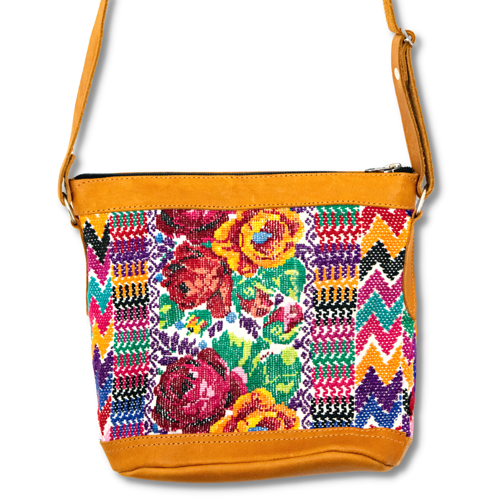 Huipil Upcycled Leather Crossbody Adjustable Strap Bag - Guatemala Bags La Vie Bien Huipil Upcycled Leather Crossbody Adjustable Strap Bag - Guatemala