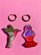 Hummingbird & Feeder Acrylic Statement Earrings Earrings La Vie Bien Hummingbird & Feeder Acrylic Statement Earrings