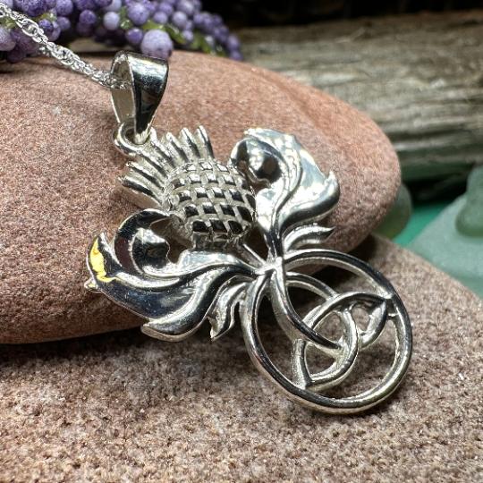 Scottish Thistle Trinity Knot Necklace in Sterling Silver