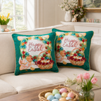 Set of 2 Happy Easter & Easter Eggs Throw Pillow Covers