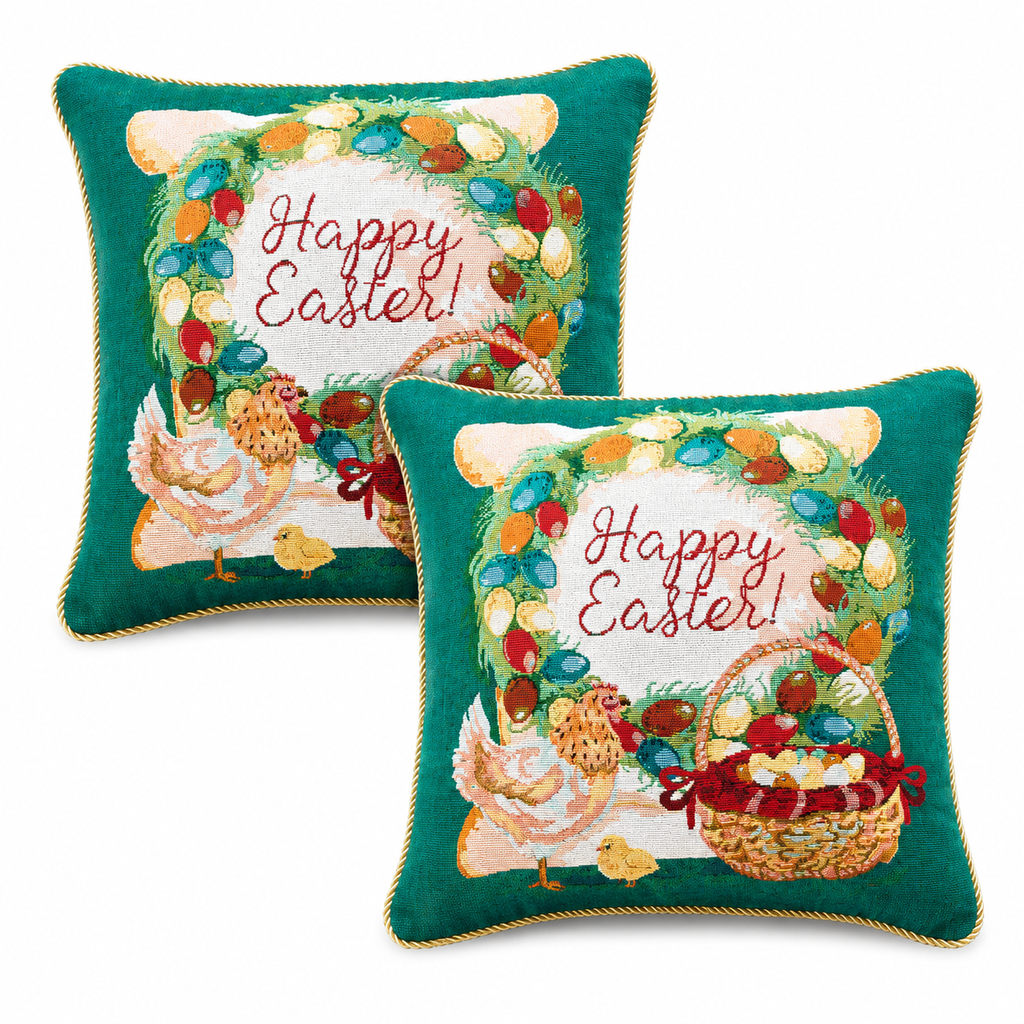 Set of 2 Happy Easter & Easter Eggs Throw Pillow Covers
