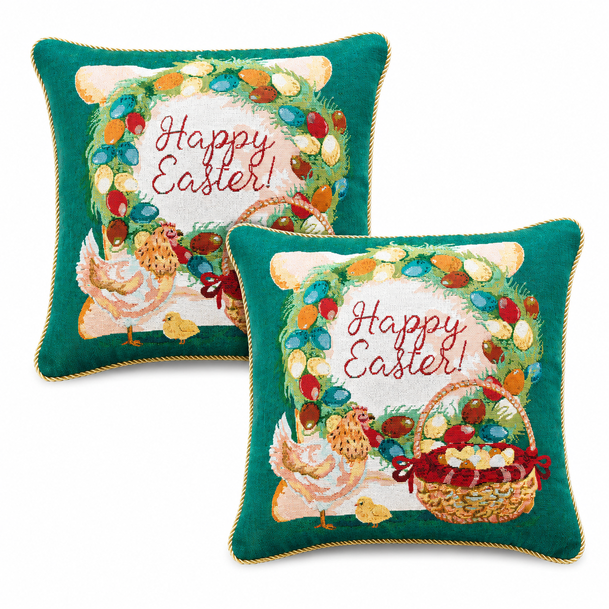 Set of 2 Happy Easter & Easter Eggs Throw Pillow Covers