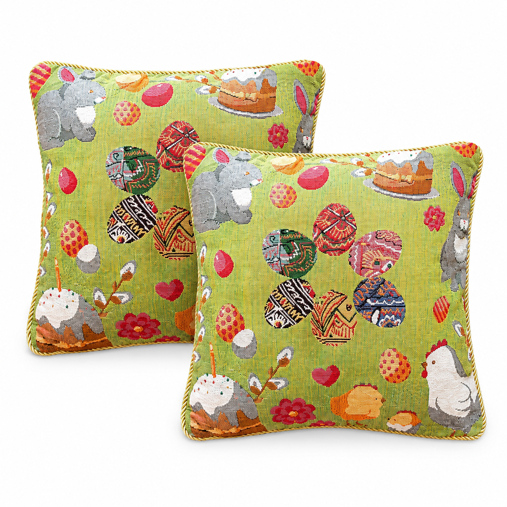 Set of 2 Easter Eggs with Bunny, Chicks and Willow Tree Throw Pillow Covers