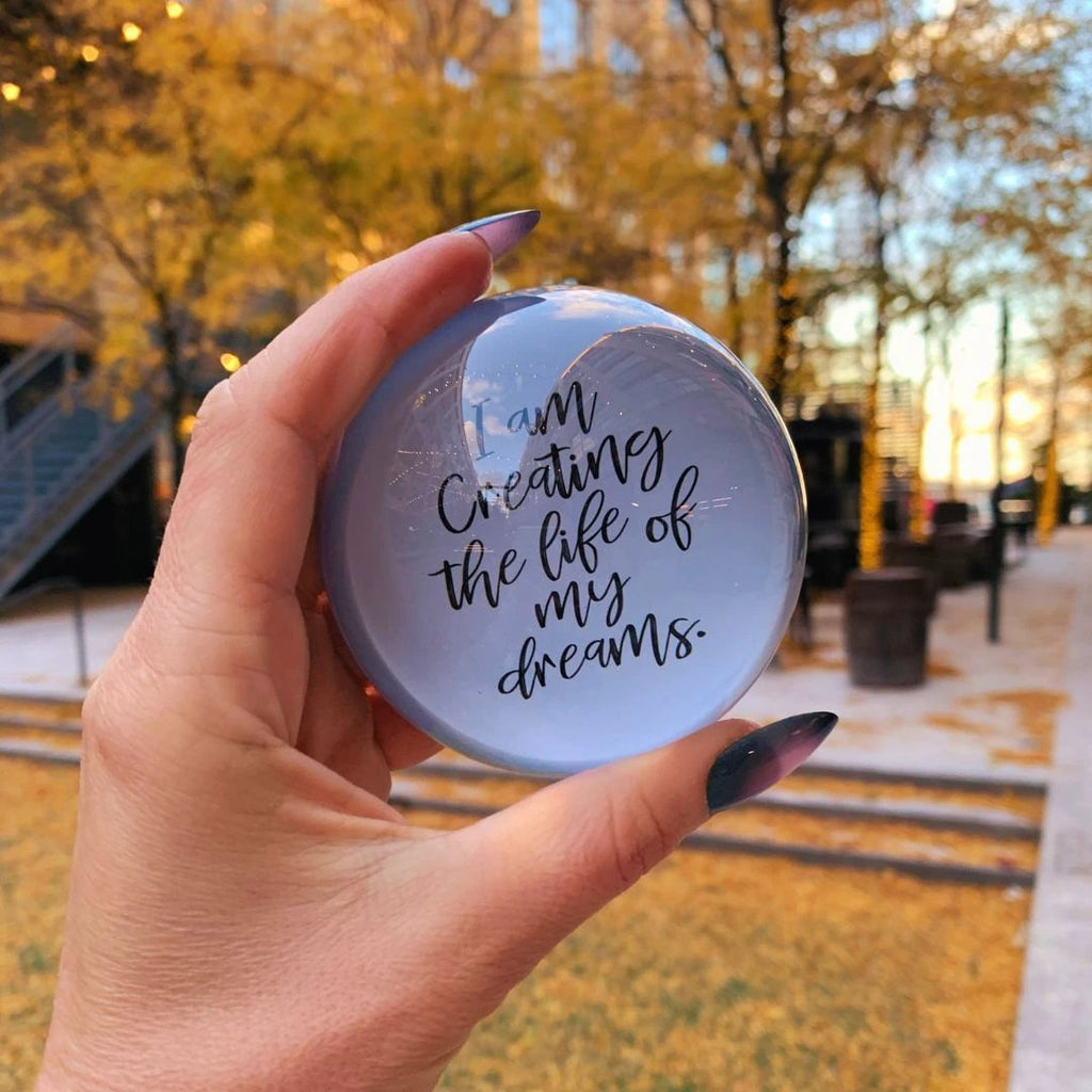 I Am Creating The Life Of My Dreams Glass Dome Paper Weight | Paper Document Holder by The Bullish Store