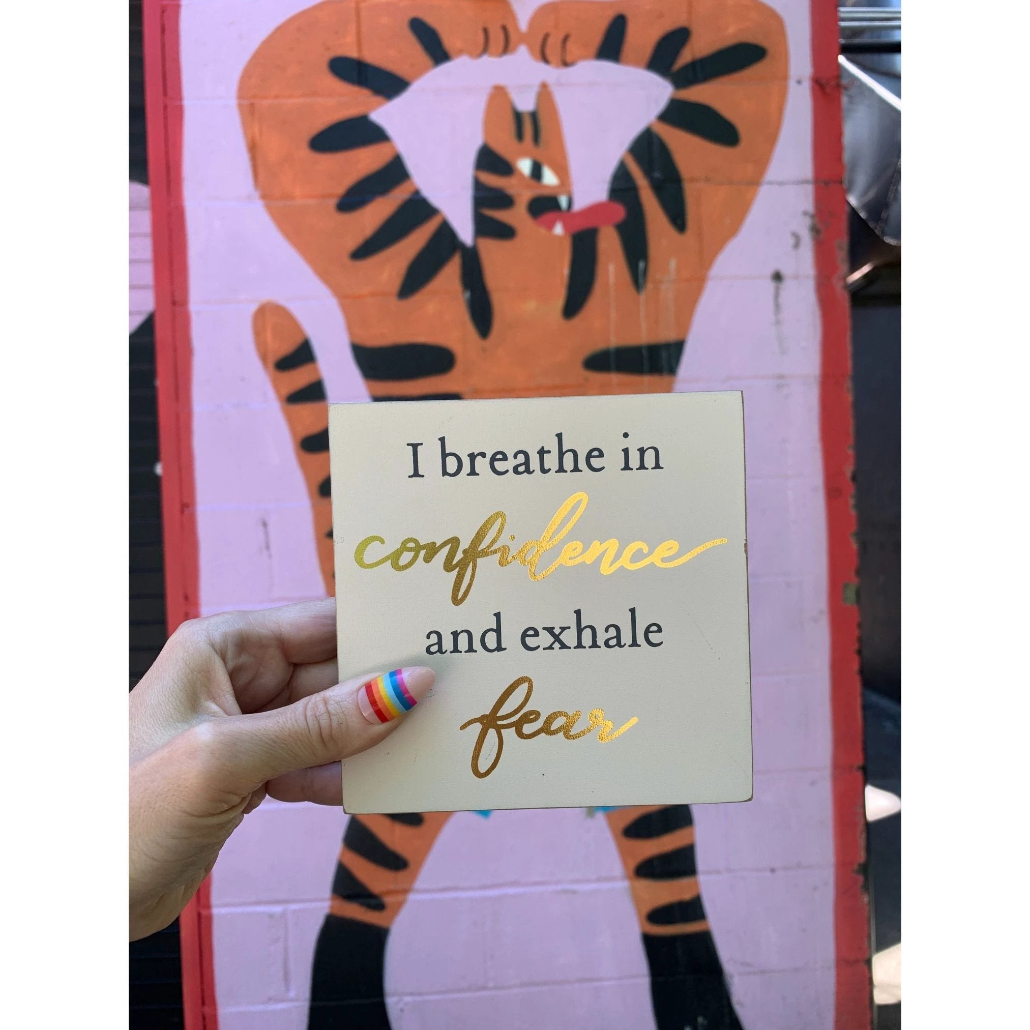 I Breathe In Confidence And Exhale Fear Inspo Block Sign | Metallic Copper Details by The Bullish Store