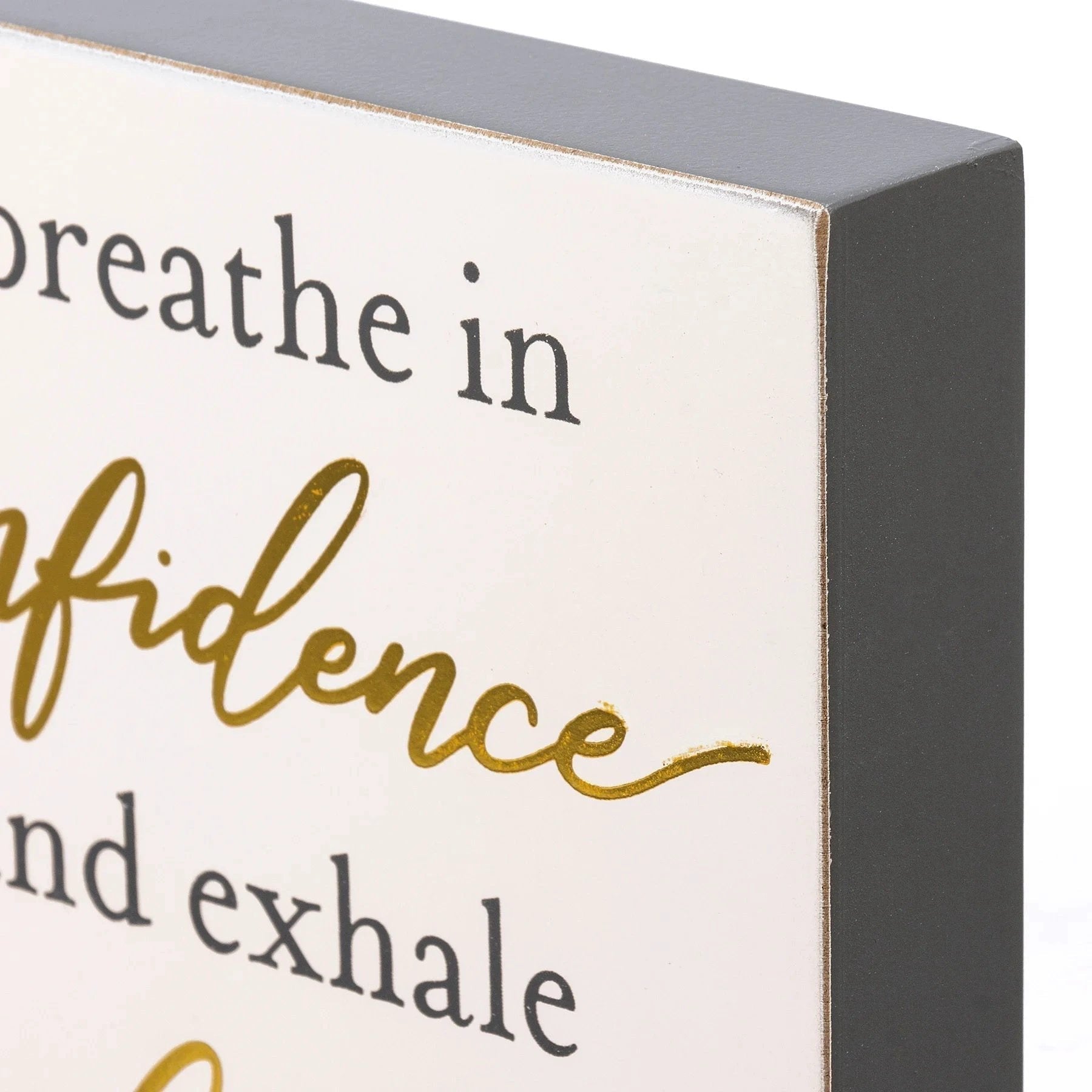 I Breathe In Confidence And Exhale Fear Inspo Block Sign | Metallic Copper Details by The Bullish Store