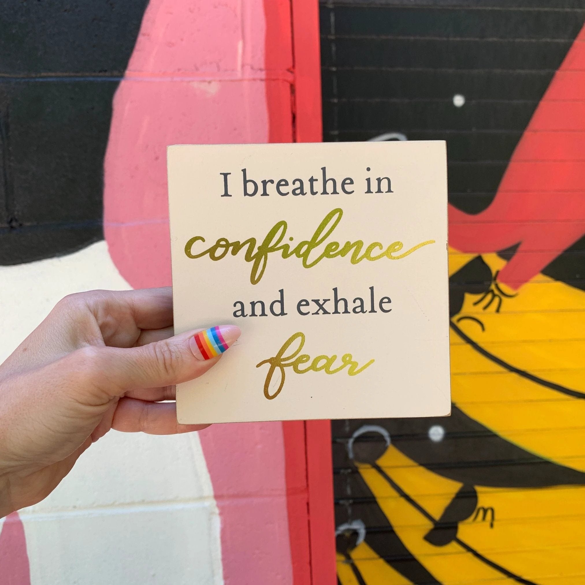 I Breathe In Confidence And Exhale Fear Inspo Block Sign | Metallic Copper Details by The Bullish Store
