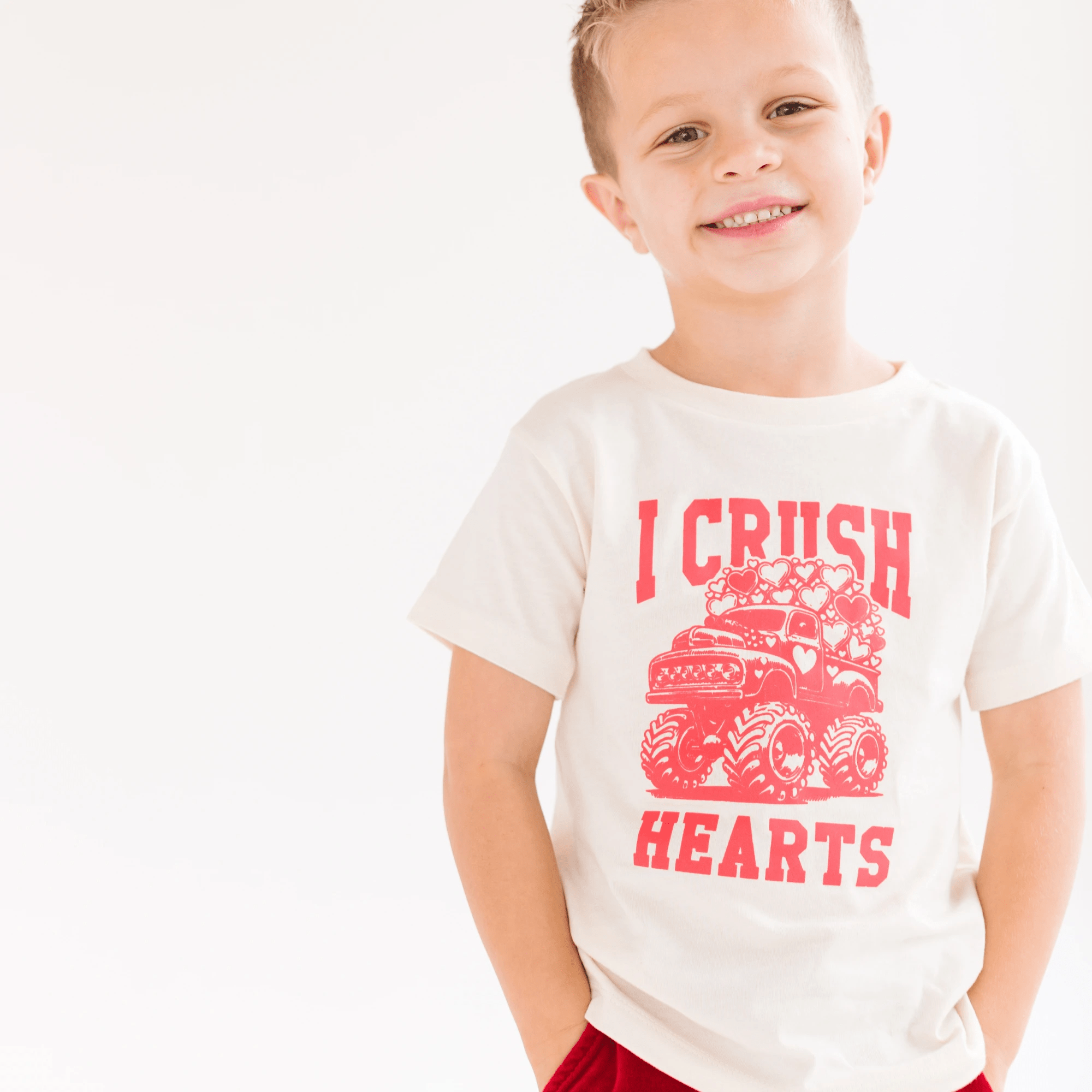 I crush Hearts Monster Truck toddler and youth tee shirt, Valentine's Day collection by Benny and Ray Apparel