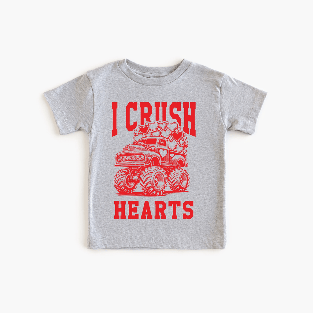 I crush Hearts Monster Truck toddler and youth tee shirt, Valentine's Day collection by Benny and Ray Apparel