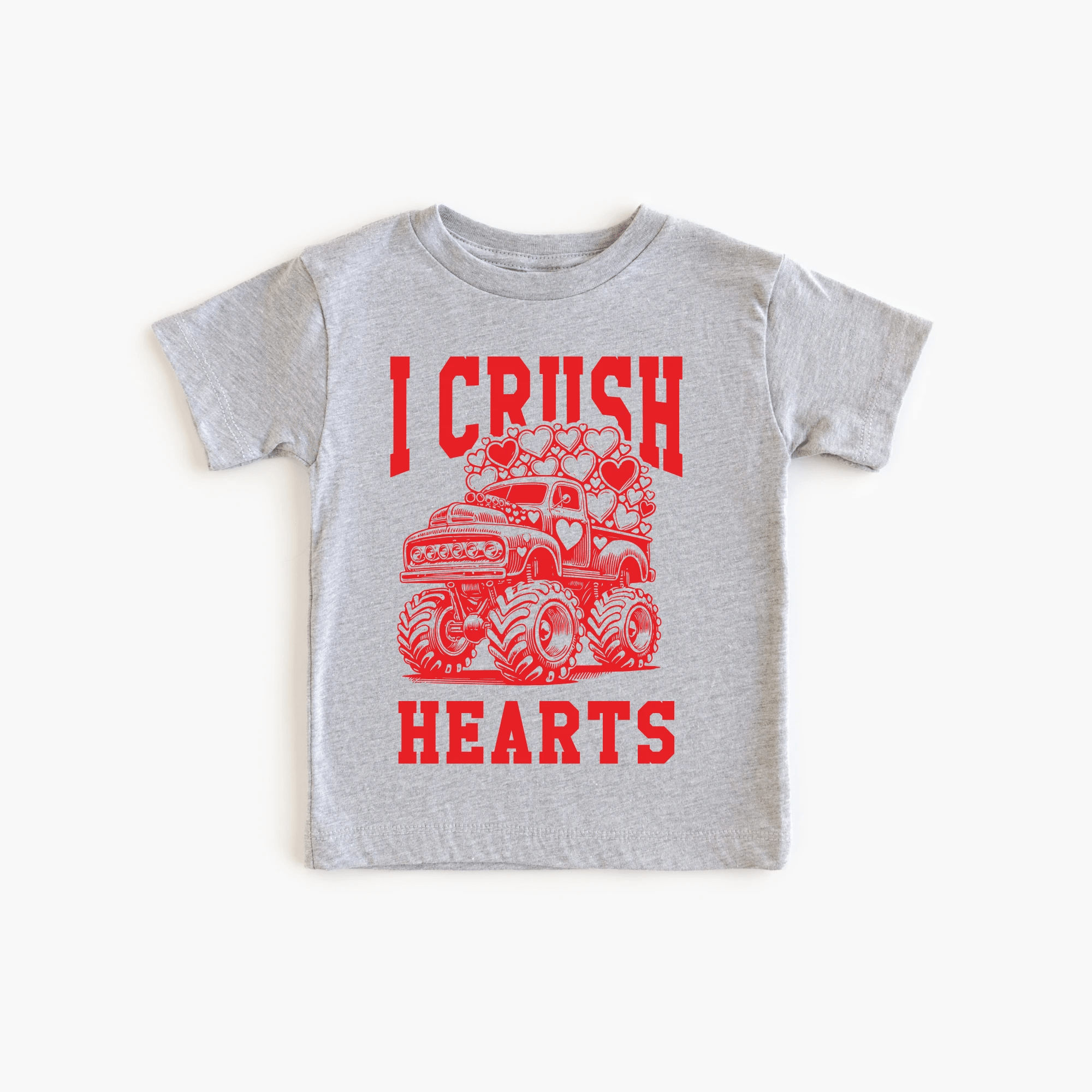I crush Hearts Monster Truck toddler and youth tee shirt, Valentine's Day collection by Benny and Ray Apparel