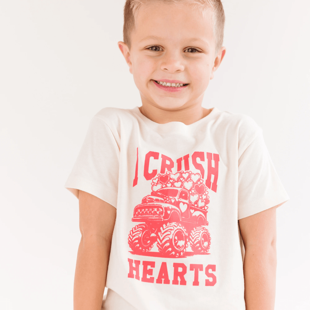 I crush Hearts Monster Truck toddler and youth tee shirt, Valentine's Day collection by Benny and Ray Apparel