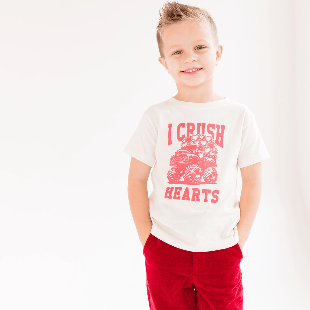 I crush Hearts Monster Truck toddler and youth tee shirt, Valentine's Day collection by Benny and Ray Apparel