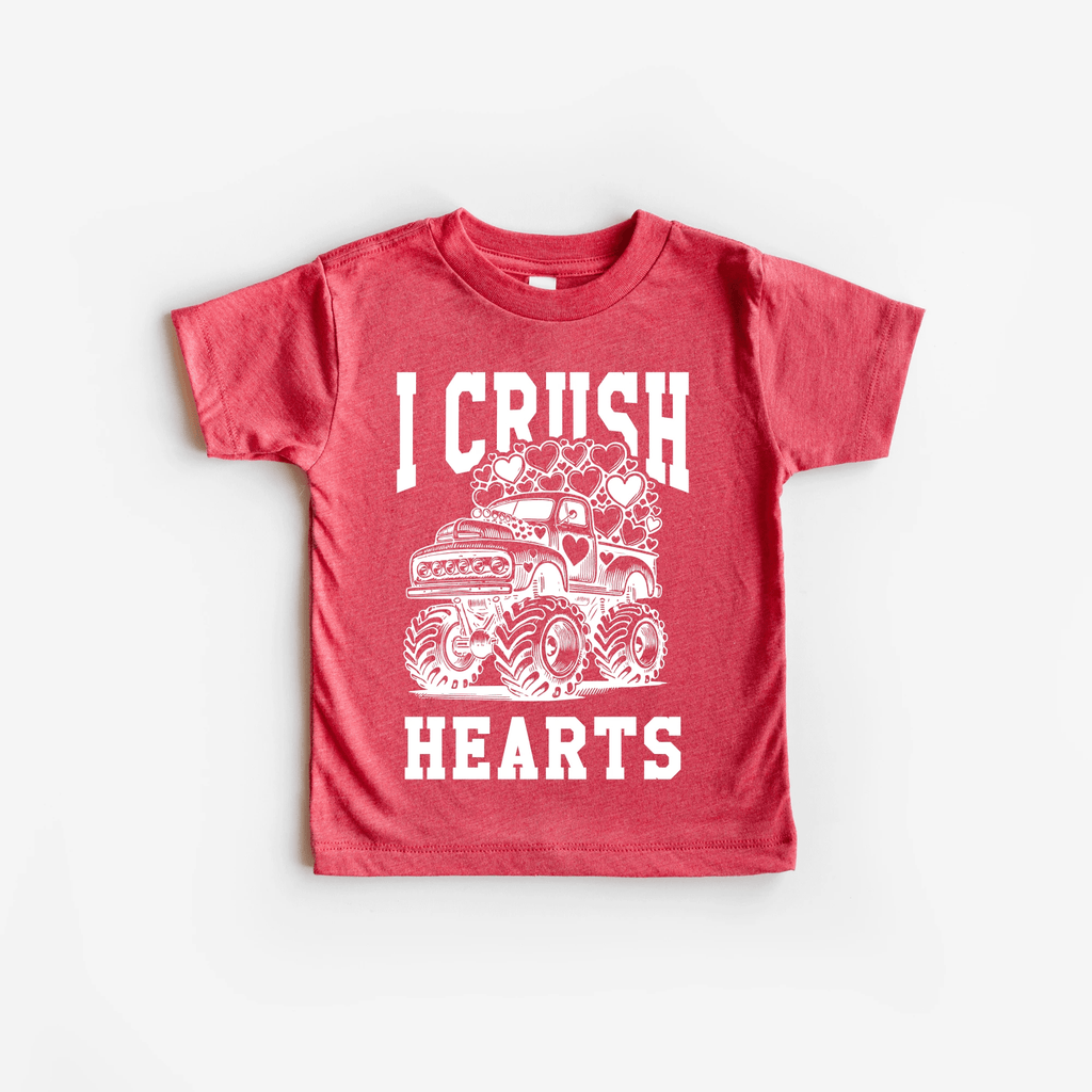I crush Hearts Monster Truck toddler and youth tee shirt, Valentine's Day collection by Benny and Ray Apparel