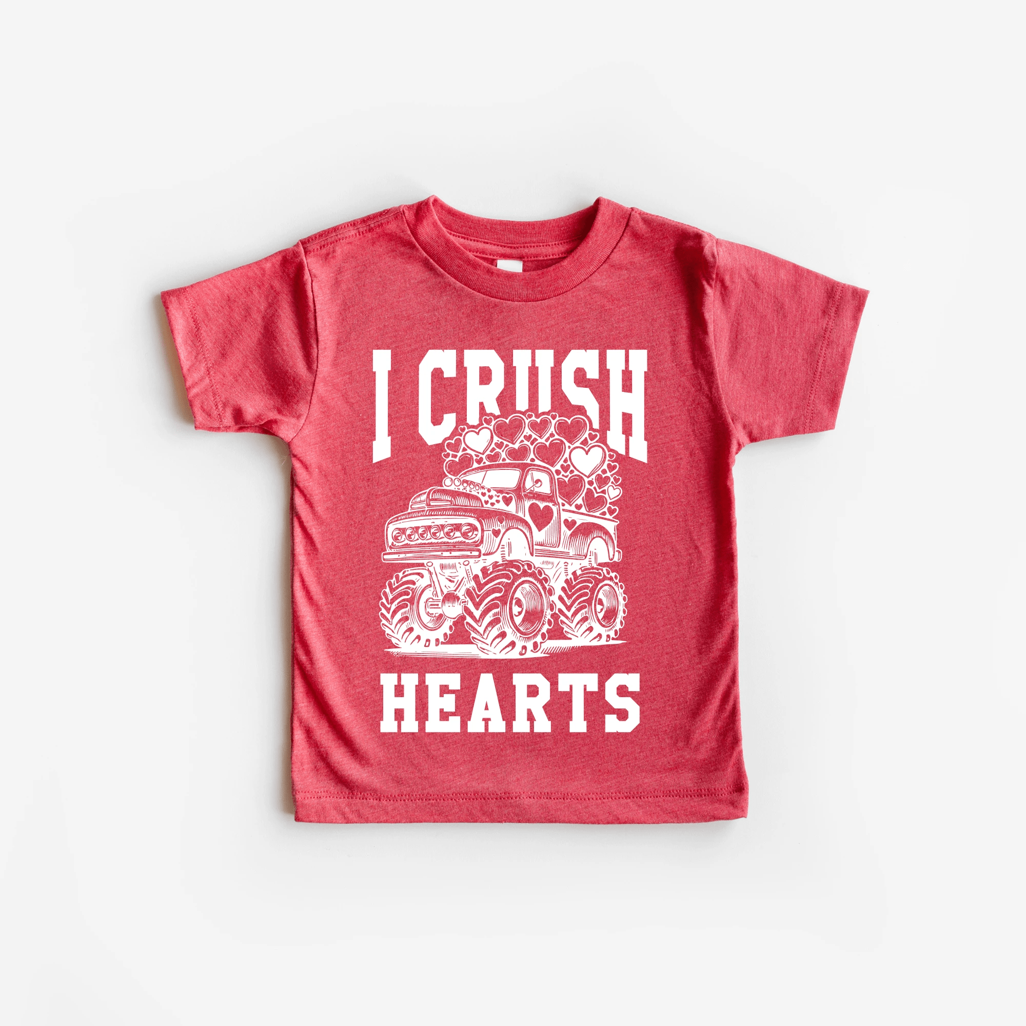 I crush Hearts Monster Truck toddler and youth tee shirt, Valentine's Day collection by Benny and Ray Apparel