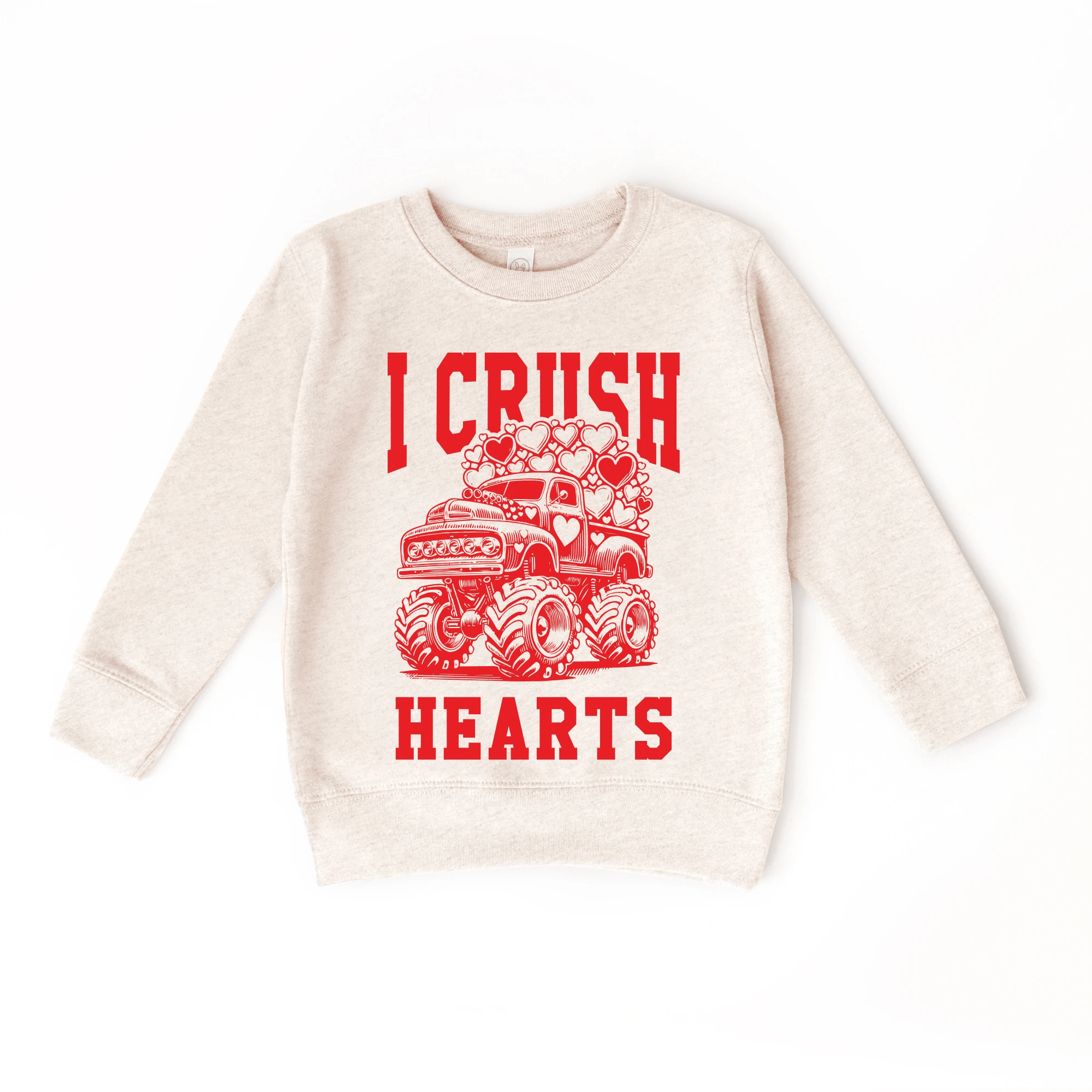 I Crush Hearts Monster Truck toddler and youth Sweater, Valentine's Day collection by Benny and Ray Apparel