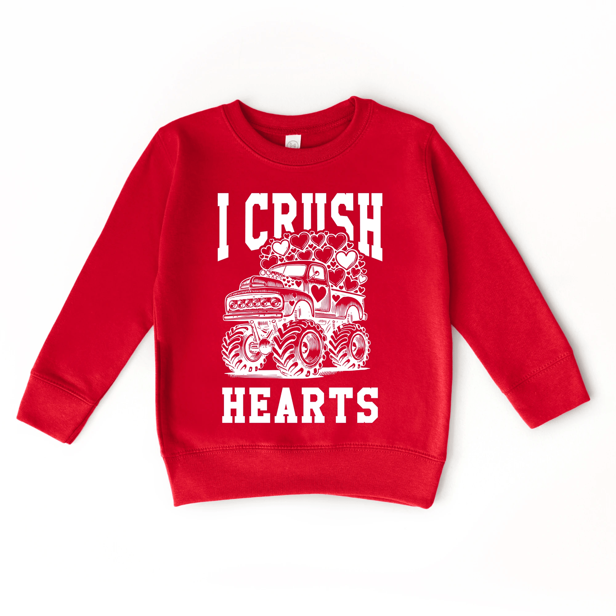 I Crush Hearts Monster Truck toddler and youth Sweater, Valentine's Day collection by Benny and Ray Apparel