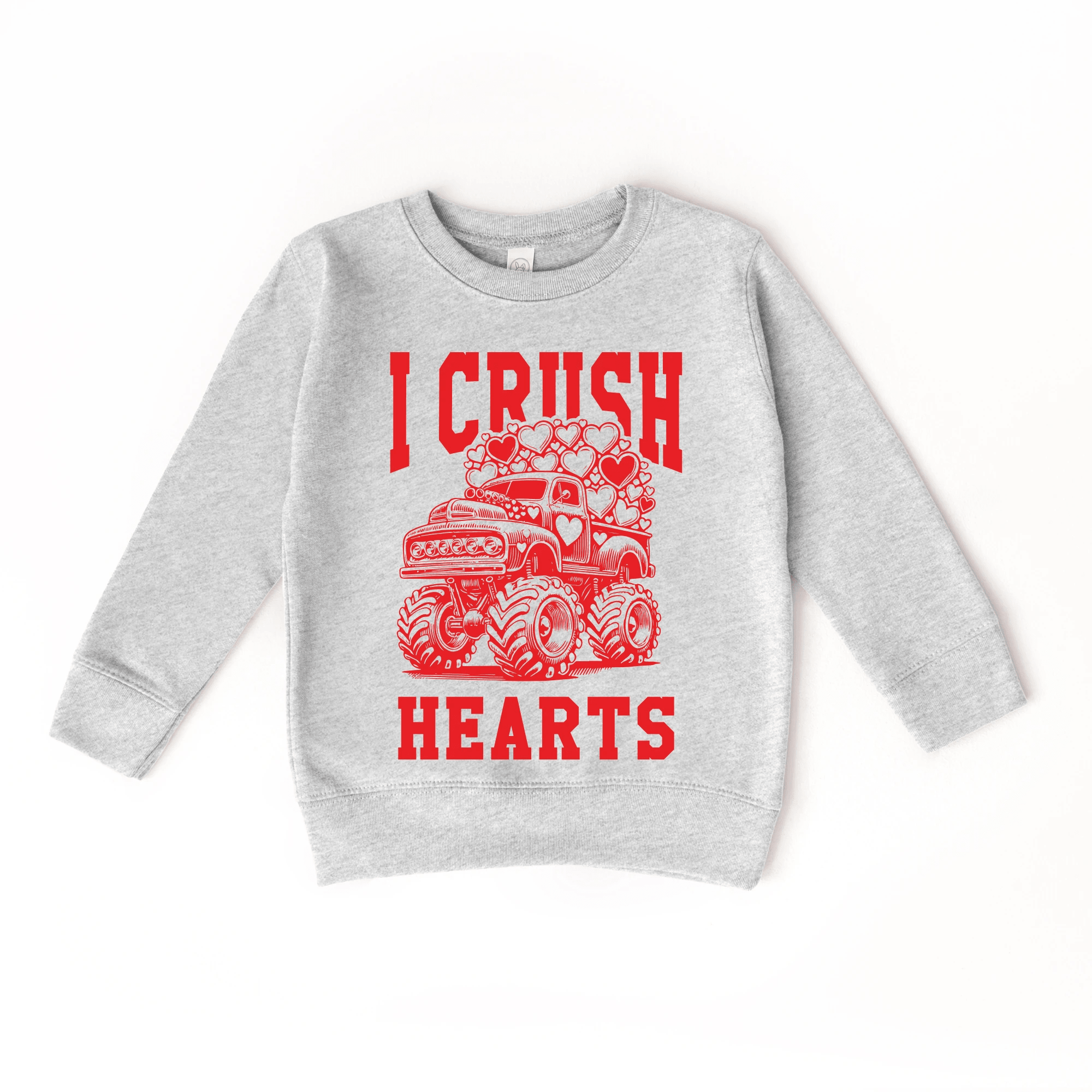 I Crush Hearts Monster Truck toddler and youth Sweater, Valentine's Day collection by Benny and Ray Apparel