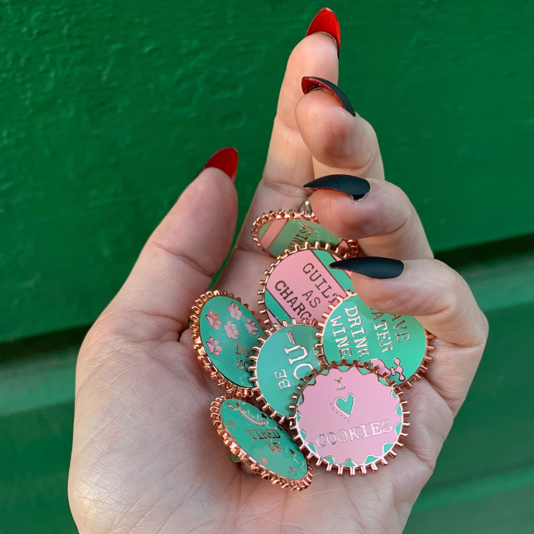 I Heart Cookies Enamel Pin in Pink and Green Pins La Vie Bien I Heart Cookies Enamel Pin in Pink and Green