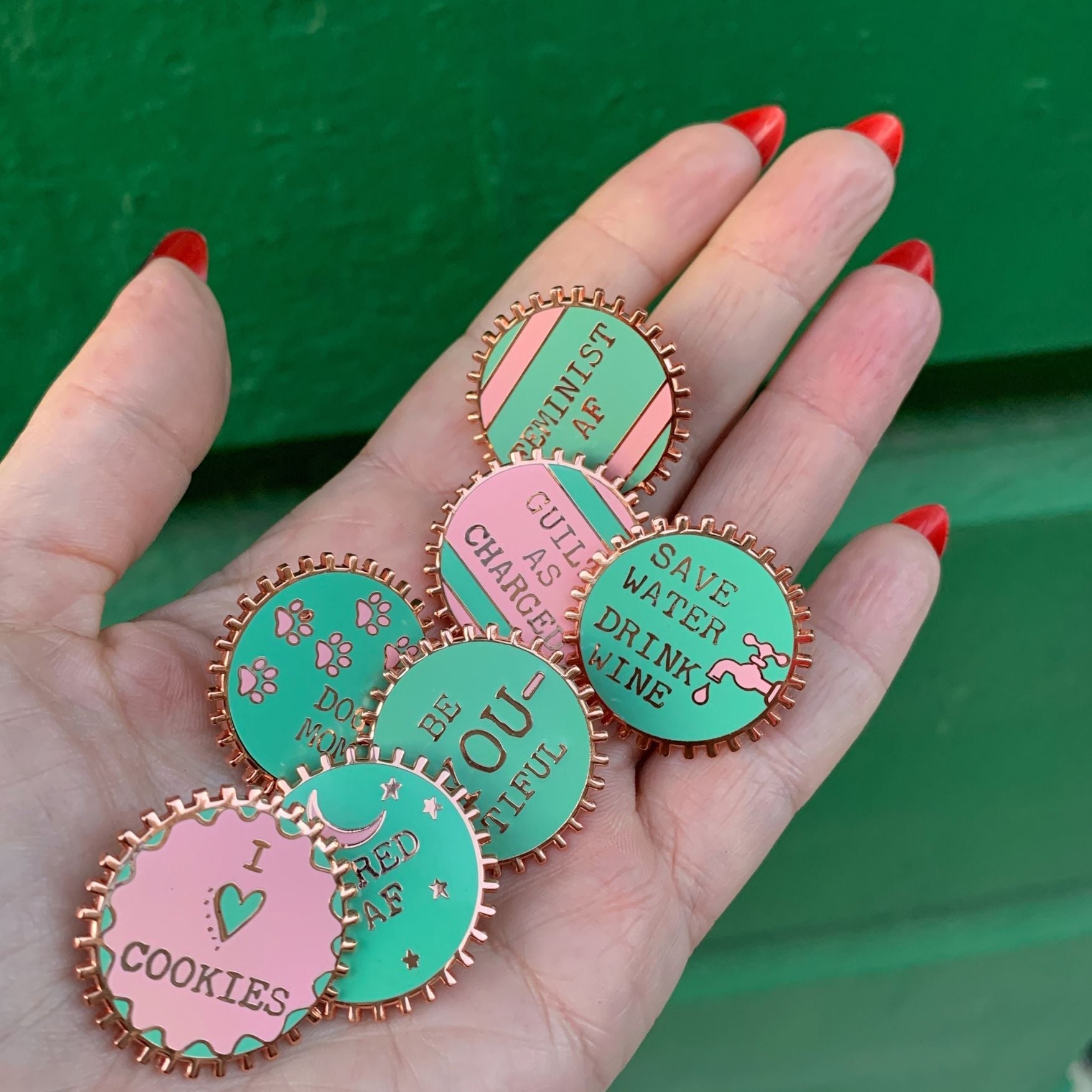 I Heart Cookies Enamel Pin in Pink and Green Pins La Vie Bien I Heart Cookies Enamel Pin in Pink and Green