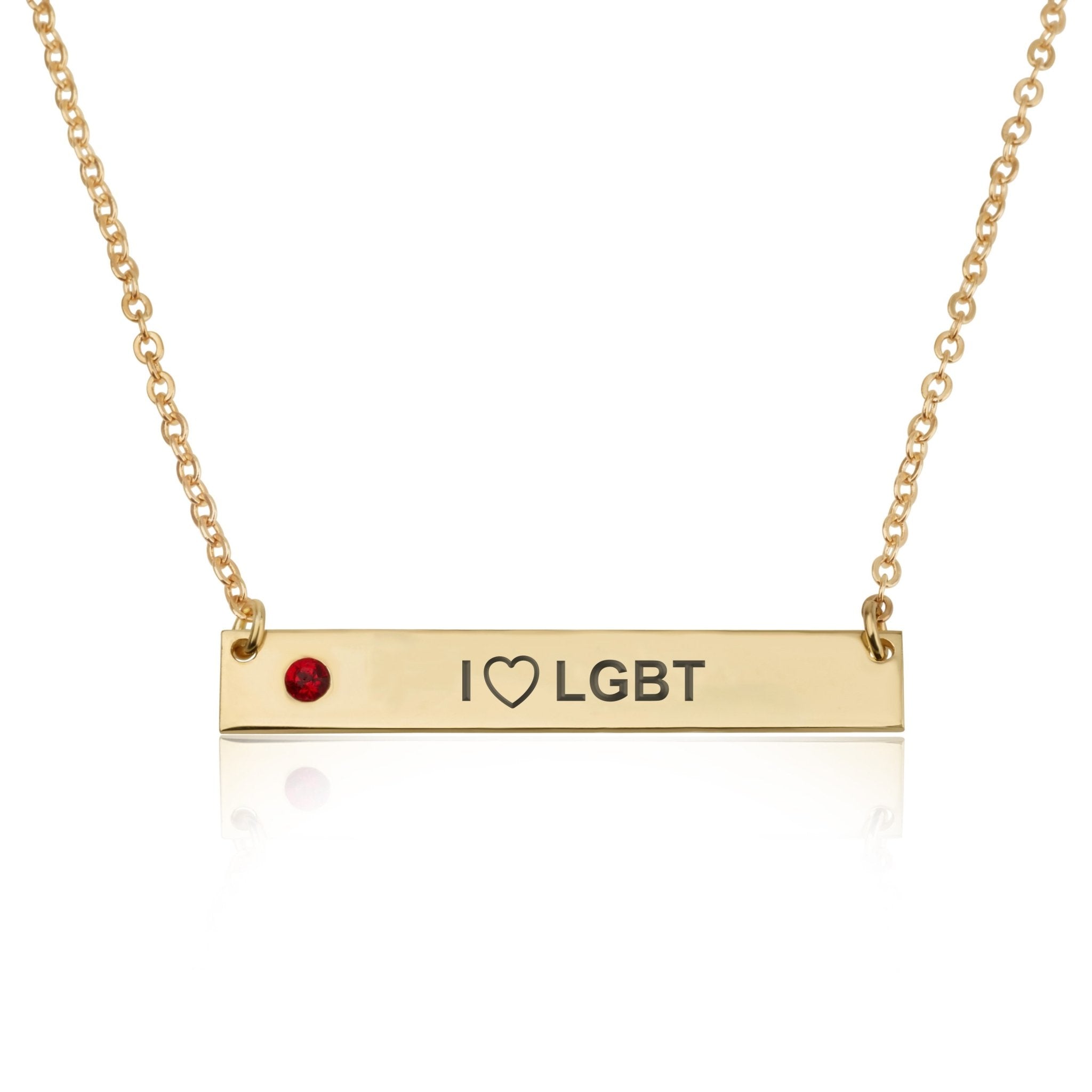 I LOVE LGBT Bar Necklace With Birthstone