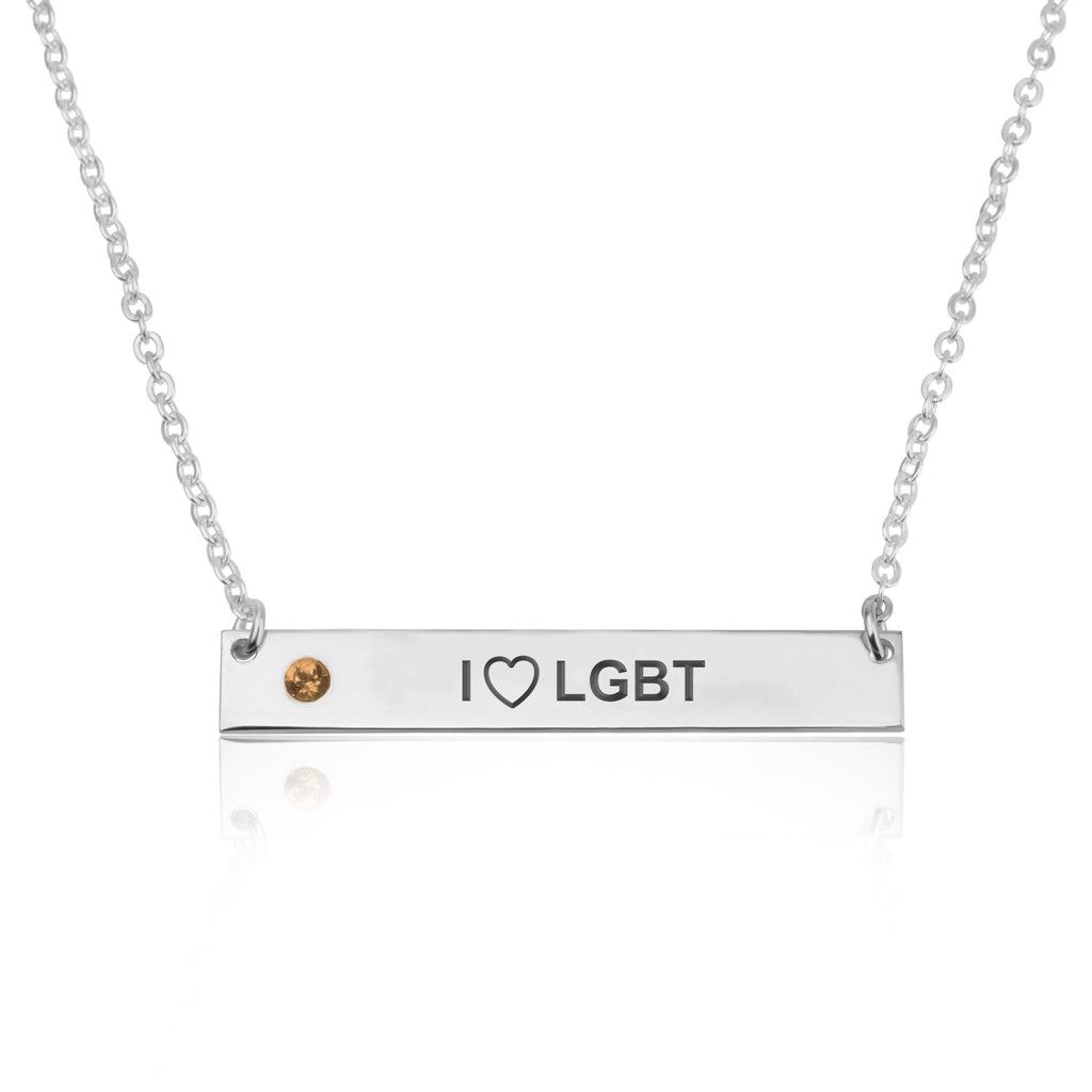 I LOVE LGBT Bar Necklace With Birthstone La Vie Bien I LOVE LGBT Bar Necklace With Birthstone