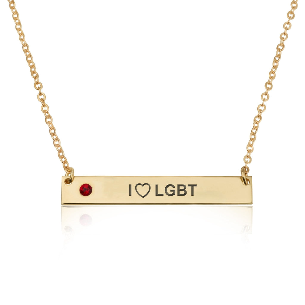 I LOVE LGBT Bar Necklace With Birthstone La Vie Bien I LOVE LGBT Bar Necklace With Birthstone