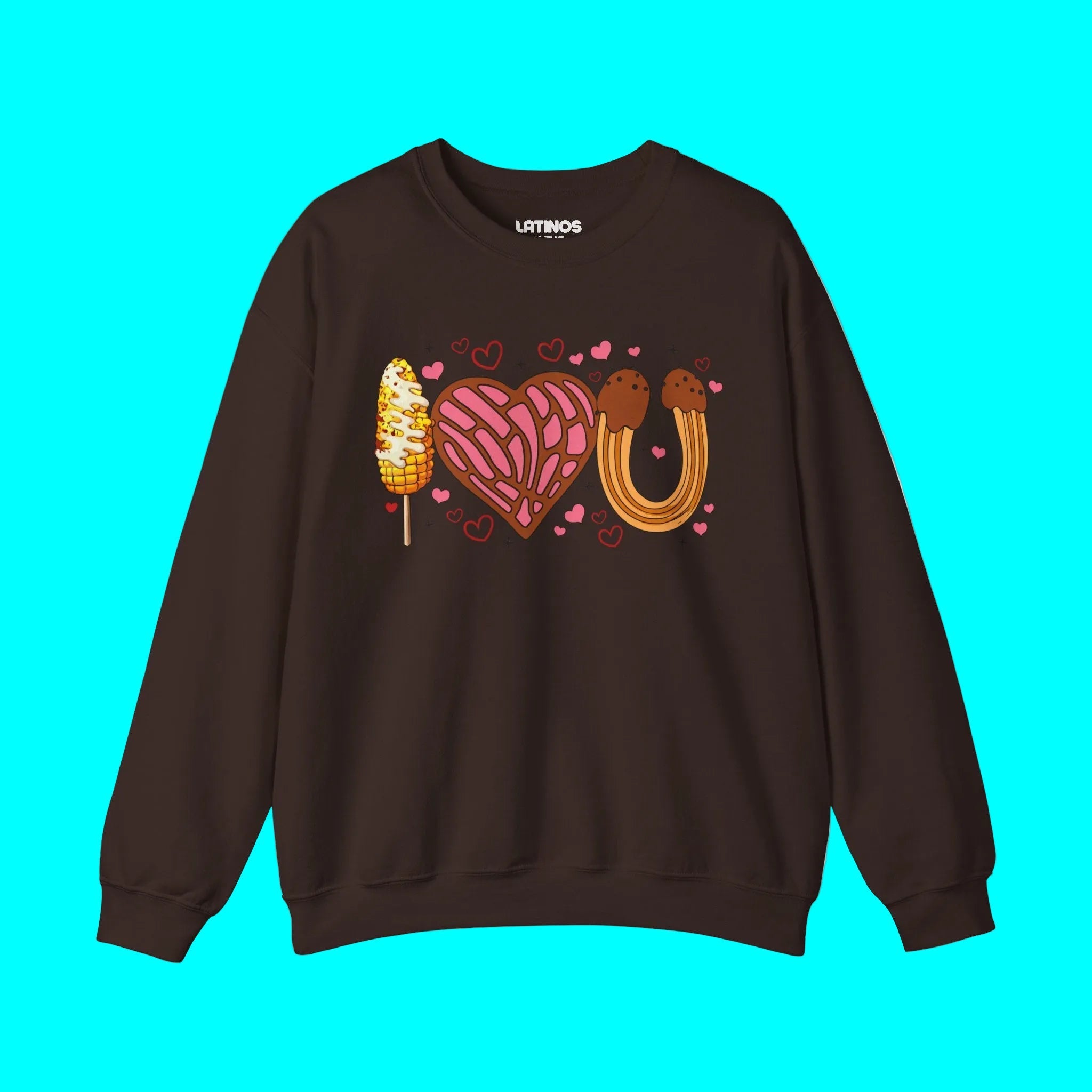 I Love You (Elote, Concha, Churro Love Fest) Latino Valentine's Day Comfy Crewneck Sweater | Funny Mexican Viral | 3 Colors Sweatshirt La Vie Bien I Love You (Elote, Concha, Churro Love Fest) Latino Valentine's Day Comfy Crewneck Sweater | Funny Mexican Viral | 3 Colors