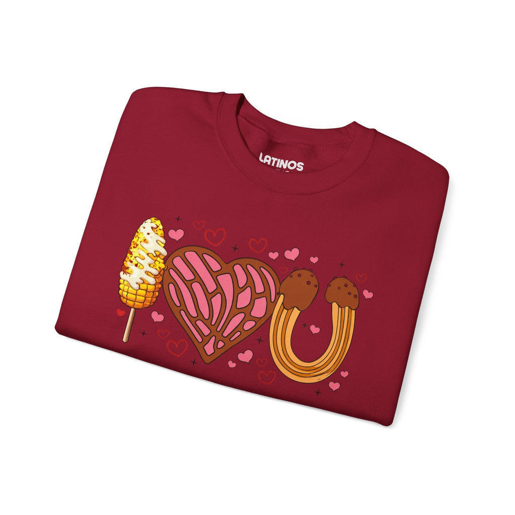 I Love You (Elote, Concha, Churro Love Fest) Latino Valentine's Day Comfy Crewneck Sweater | Funny Mexican Viral | 3 Colors Sweatshirt La Vie Bien I Love You (Elote, Concha, Churro Love Fest) Latino Valentine's Day Comfy Crewneck Sweater | Funny Mexican Viral | 3 Colors