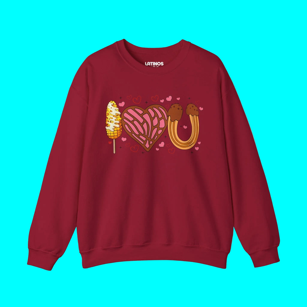 I Love You (Elote, Concha, Churro Love Fest) Latino Valentine's Day Comfy Crewneck Sweater | Funny Mexican Viral | 3 Colors Sweatshirt La Vie Bien I Love You (Elote, Concha, Churro Love Fest) Latino Valentine's Day Comfy Crewneck Sweater | Funny Mexican Viral | 3 Colors