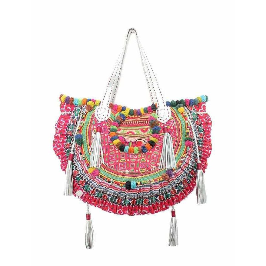 Ibiza Vintage Hmong Textile Half Moon Tote XL - Thailand Bags La Vie Bien Ibiza Vintage Hmong Textile Half Moon Tote XL - Thailand