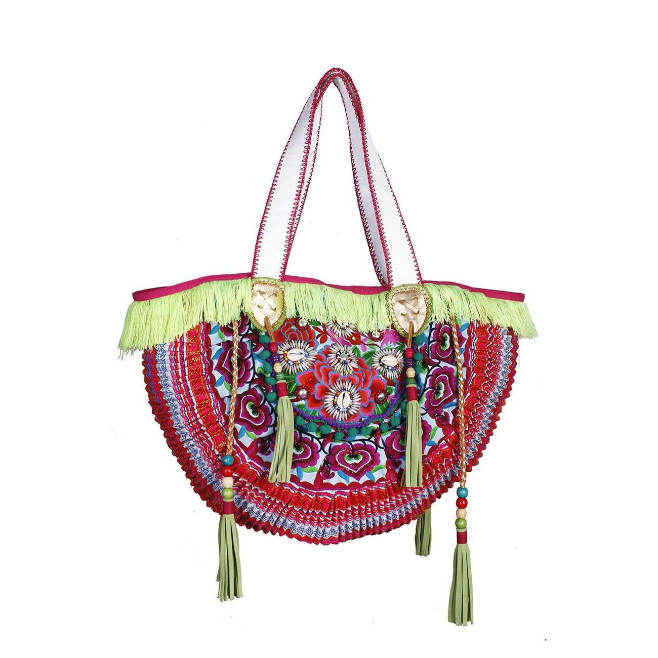 Ibiza Vintage Hmong Textile Half Moon Tote XL - Thailand Bags La Vie Bien Ibiza Vintage Hmong Textile Half Moon Tote XL - Thailand