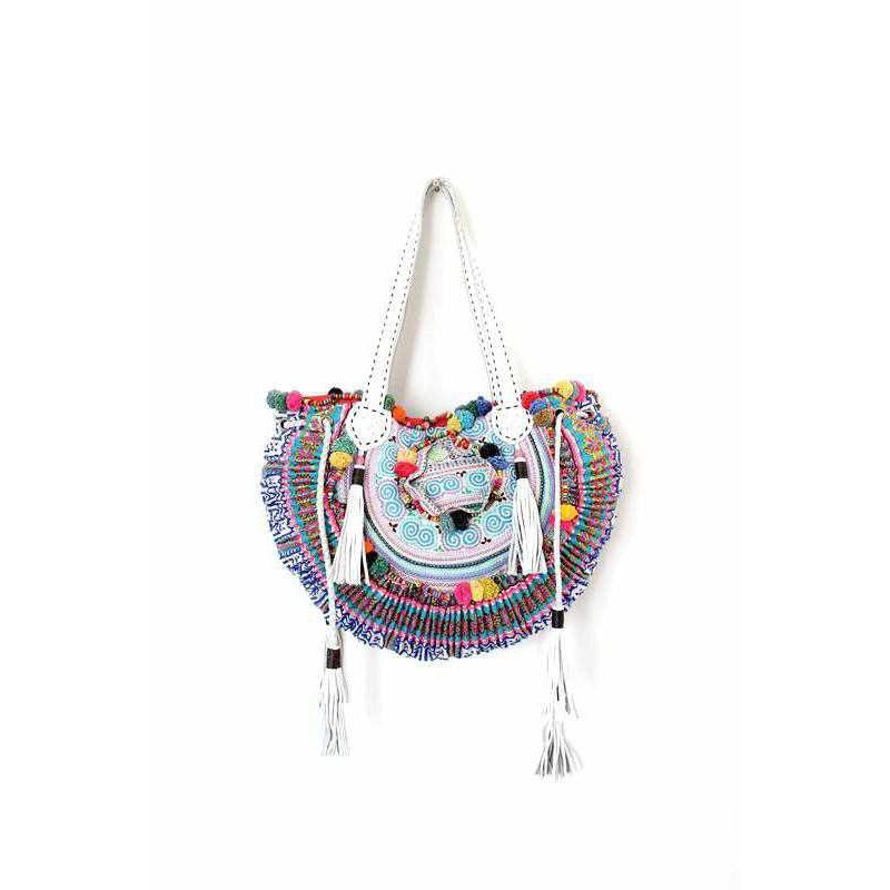 Ibiza Vintage Hmong Textile Half Moon Tote XL - Thailand Bags La Vie Bien Ibiza Vintage Hmong Textile Half Moon Tote XL - Thailand