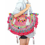 Ibiza Vintage Hmong Textile Half Moon Tote XL - Thailand Bags La Vie Bien Ibiza Vintage Hmong Textile Half Moon Tote XL - Thailand