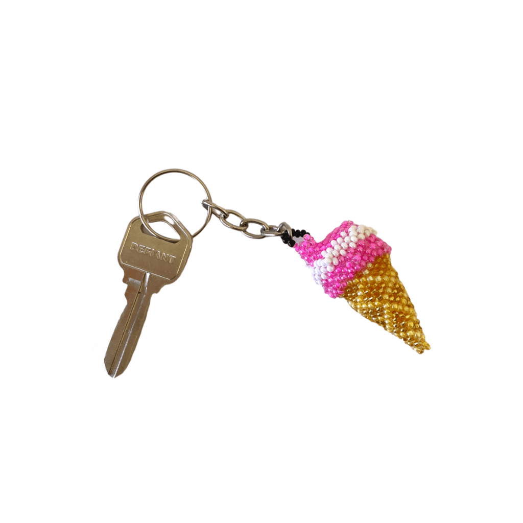 Ice Cream Cone Seed Bead Keychain - Guatemala Keychains La Vie Bien Ice Cream Cone Seed Bead Keychain - Guatemala