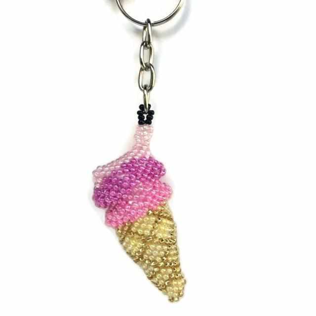 Ice Cream Cone Seed Bead Keychain - Guatemala Keychains La Vie Bien Ice Cream Cone Seed Bead Keychain - Guatemala