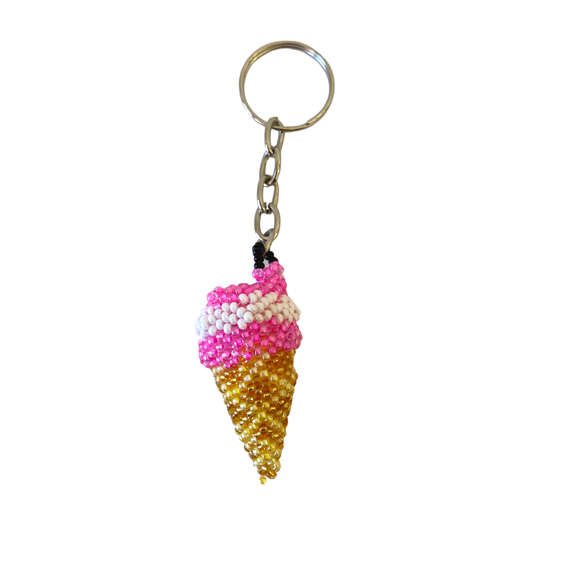 Ice Cream Cone Seed Bead Keychain - Guatemala Keychains La Vie Bien Ice Cream Cone Seed Bead Keychain - Guatemala