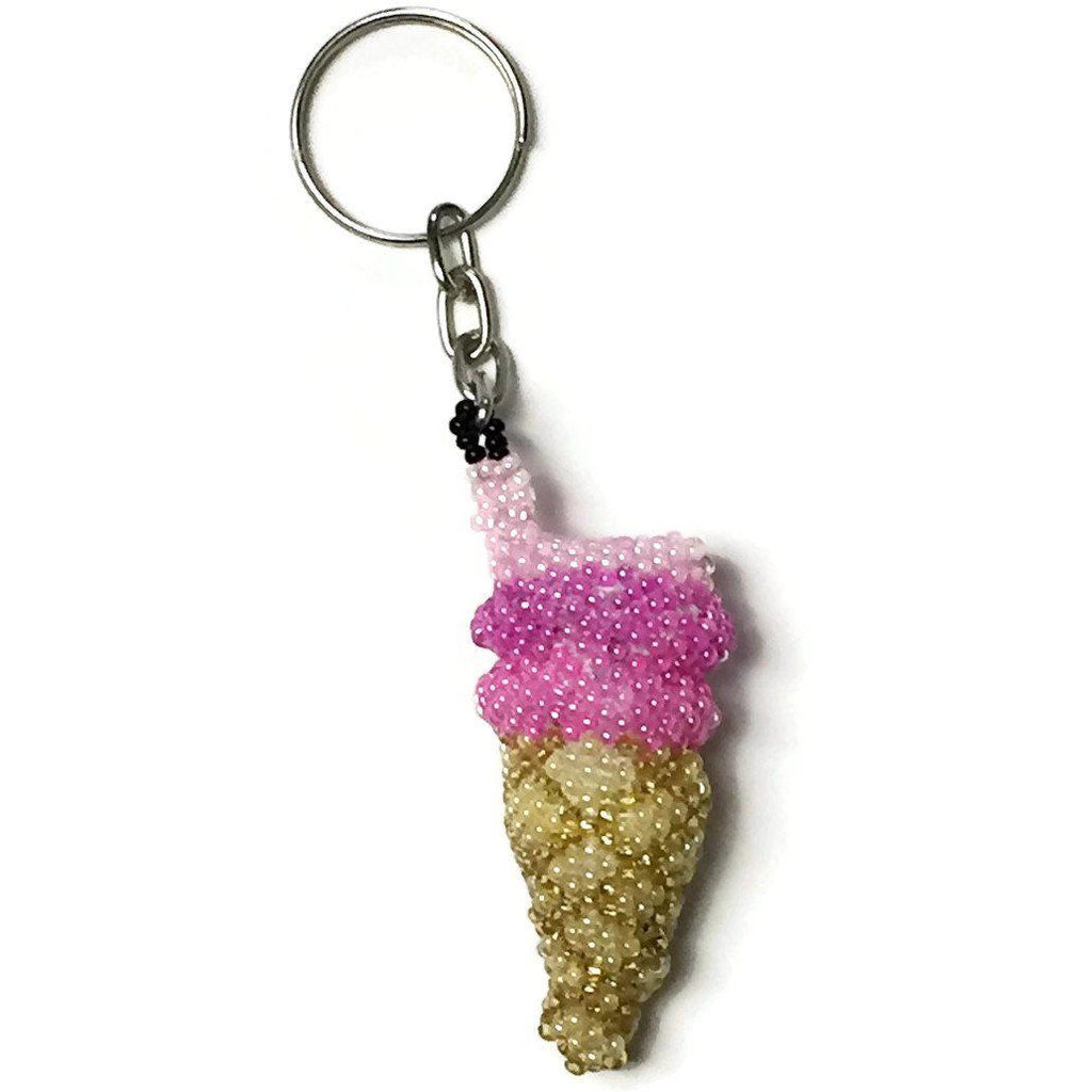 Ice Cream Cone Seed Bead Keychain - Guatemala Keychains La Vie Bien Ice Cream Cone Seed Bead Keychain - Guatemala
