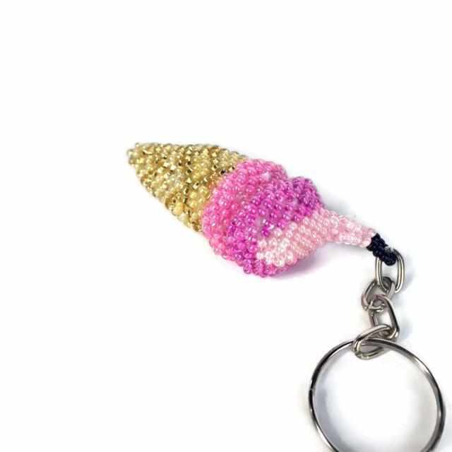 Ice Cream Cone Seed Bead Keychain - Guatemala Keychains La Vie Bien Ice Cream Cone Seed Bead Keychain - Guatemala