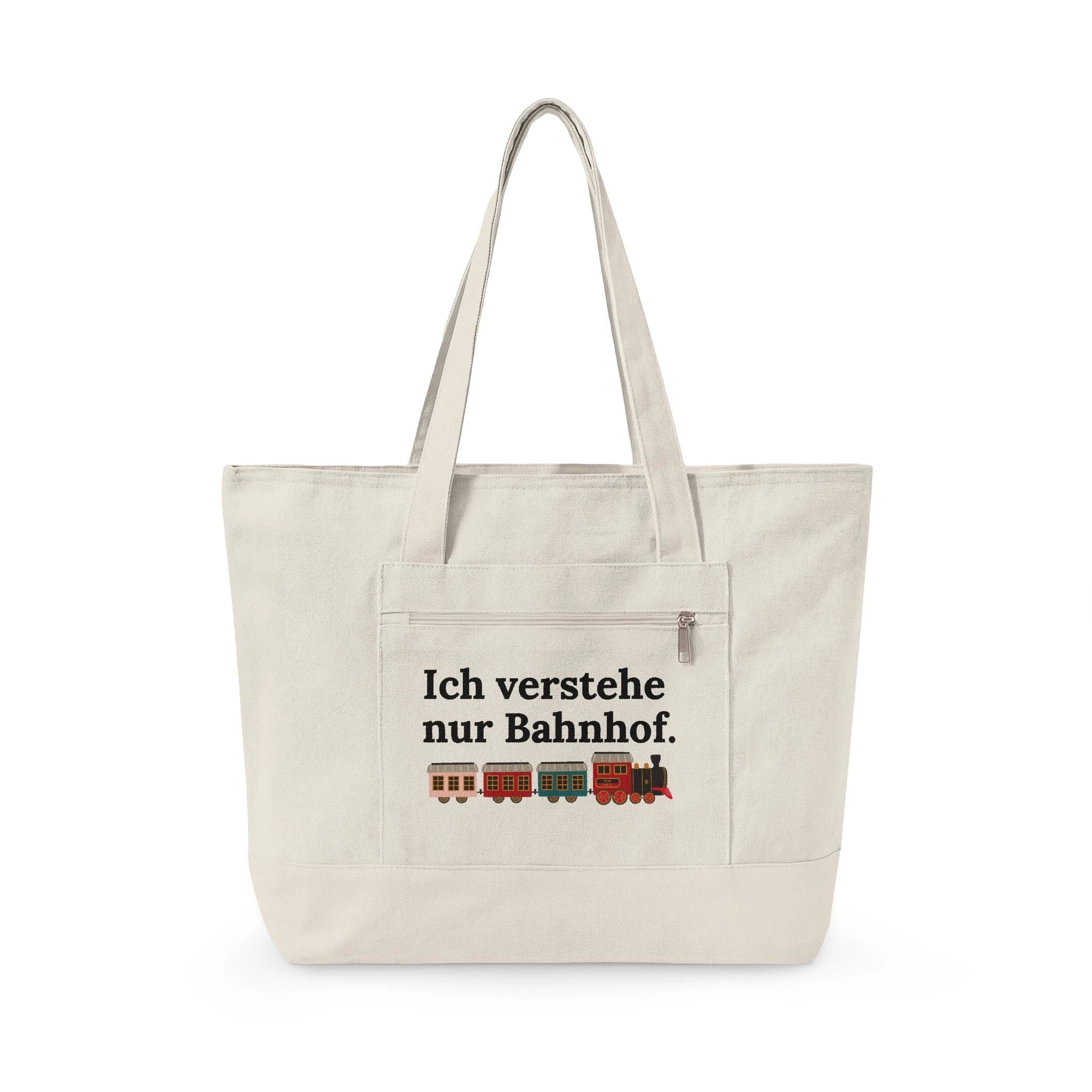 Ich verstehe nur Bahnhof train design Zippered Canvas Tote, funny German phrase, vintage trains