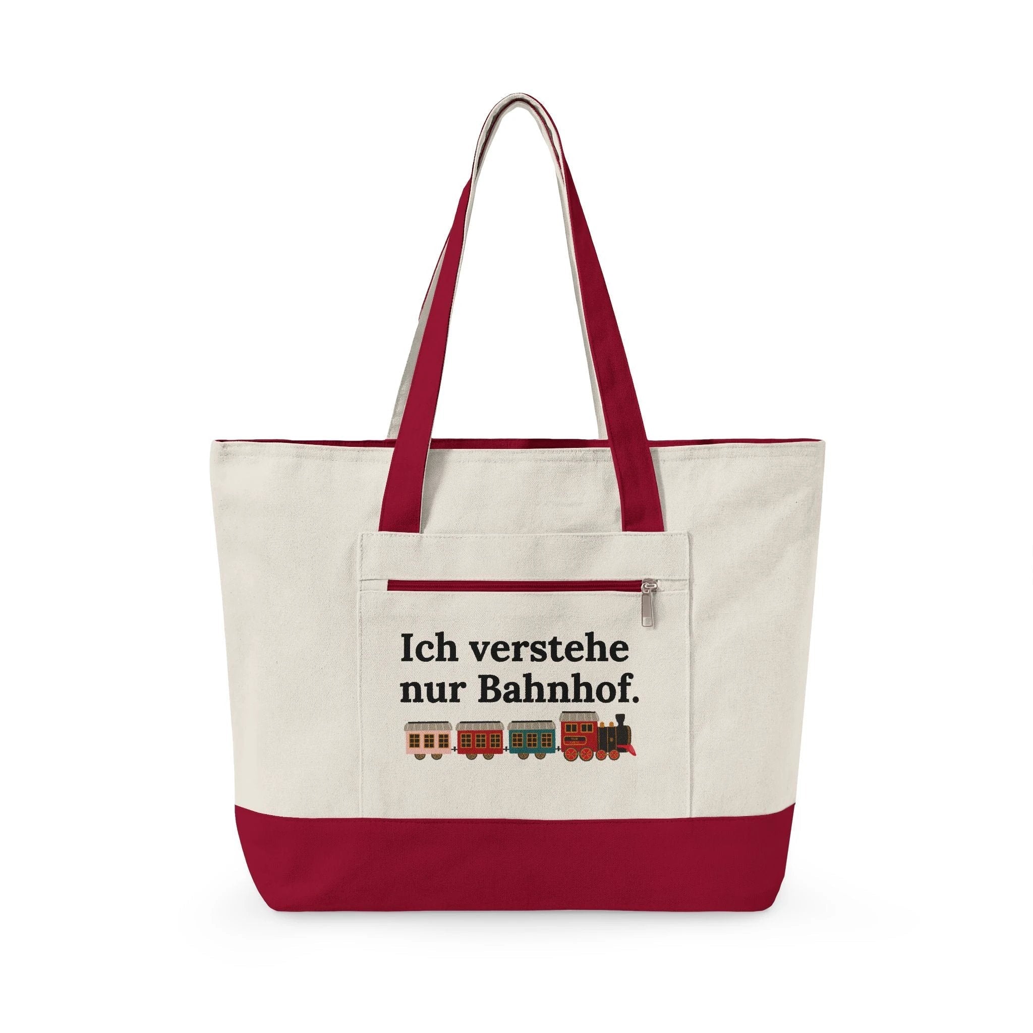 Ich verstehe nur Bahnhof train design Zippered Canvas Tote, funny German phrase, vintage trains
